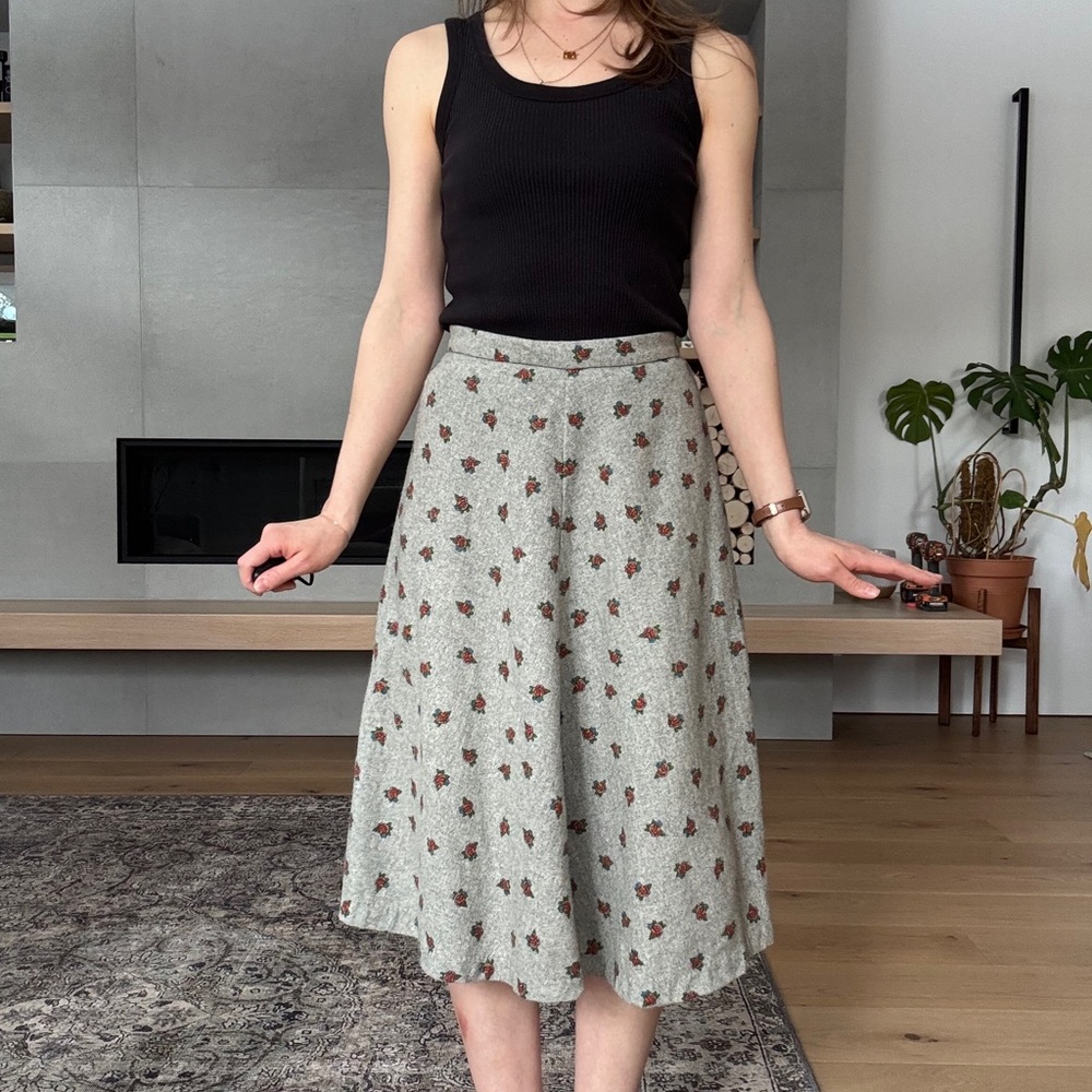 Vintage Grey Floral Midi a line Skirt union made xs s - Picture 3 of 14